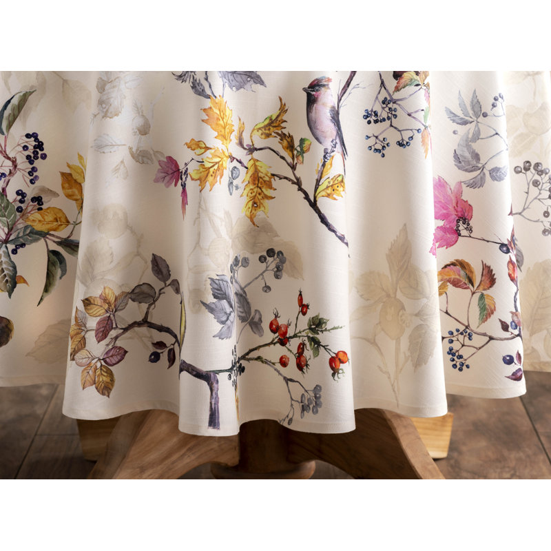 100% Cotton Round Christmas Tablecloth, Beige, 63" x 63"