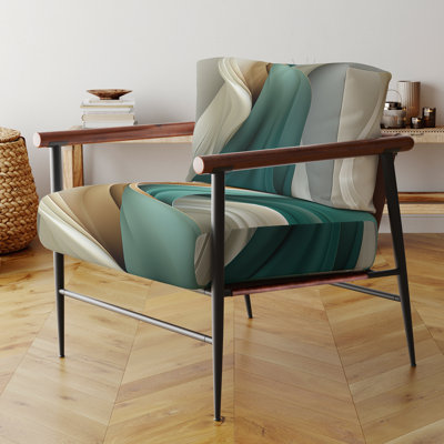 Teal Abstract Elegant Wave I - Fauteuil rembourré moderne, fauteuil d'appoint à formes géométriques