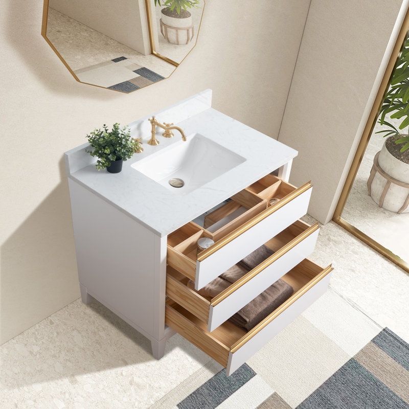 Meuble-lavabo simple 30 po avec comptoir, Blanc, 36"