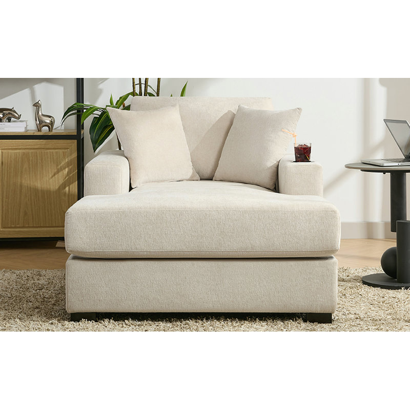 43.5" Oversized Chaise Lounger with Charge Station, Cream