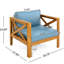 Fauteuil club bleu en bois avec coussin pour les espaces extérieurs, la finition et le coussin de siège spacieux, pour une utilisation confortable