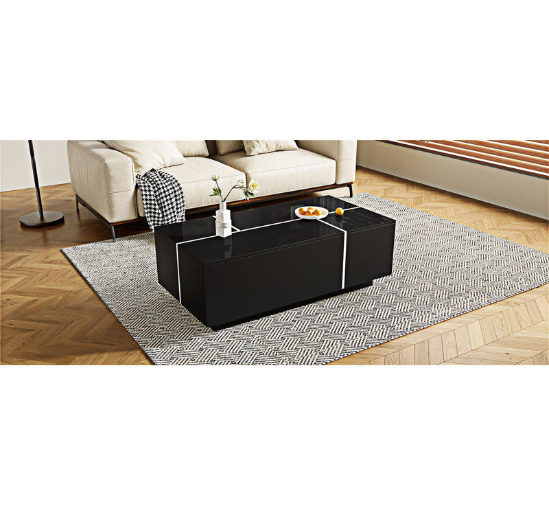 Table basse extensible avec rangement caché et tiroirs, Noir