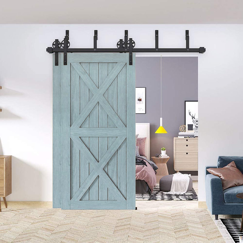 Frosted Black Steel Double Door Sliding Barn Hardware Kit