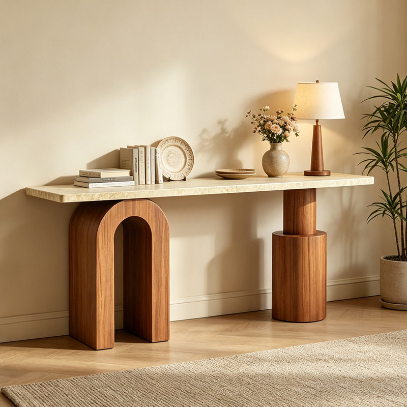 Console Mid-Century moderne, Brun, H 31,5 po x l 70,9 po x P 15,7 po