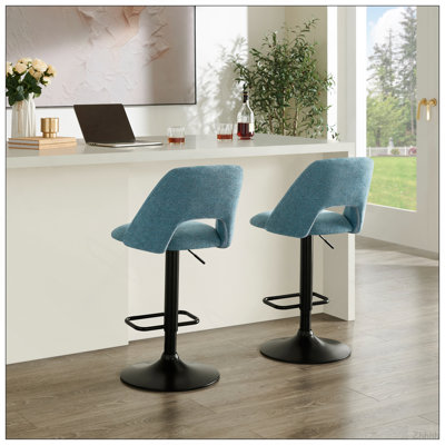 Nuvia Contemporary Adjustable Barstool with Upholstered Swivel Seats, Set of 2, Yellow