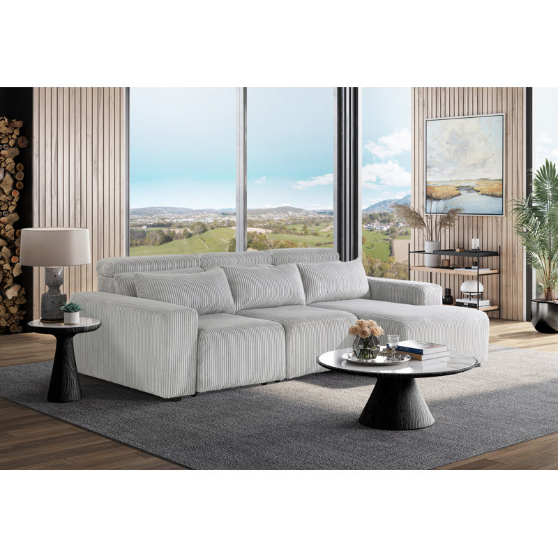 Gray Corduroy Fabric Power Reclining Sectional Sofa