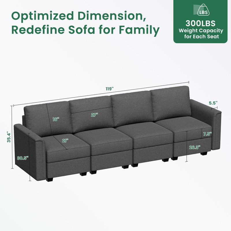 Canapé modulaire rembourré 4 pièces avec coussin moelleux