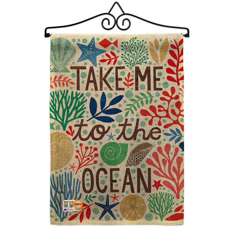 Tirez-moi jusqu’à l’océan côtier, vertical en toile jute à 2 côtés 19 po x l 13 po drapeau de jardin