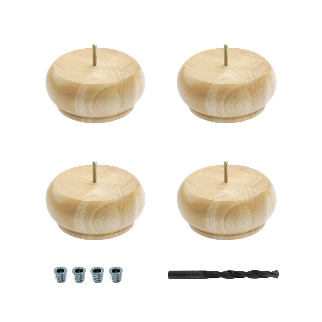 3in H x7in Dia Unfinished Solid Hardwood Bun Foot Leg, Pack of 4 (Set of 4) Architectural Products by Outwater L.L.C.