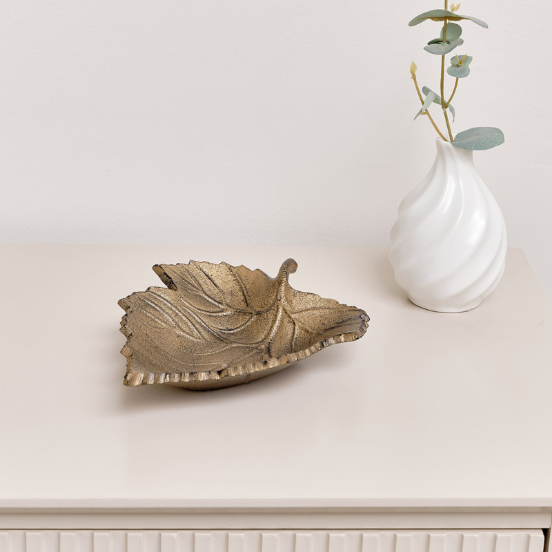 Shiny Leaf Trinket Tray Dish, Bronze