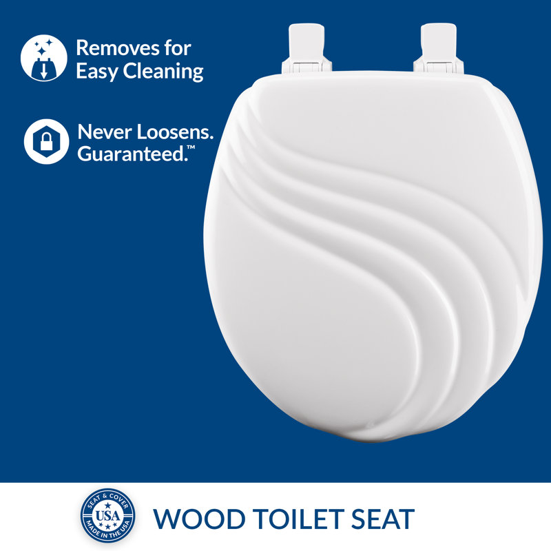 Swirl Sculptured Toilet Seat, Easily Removes for Cleaning, Hinges Never Loosen, Round, White
