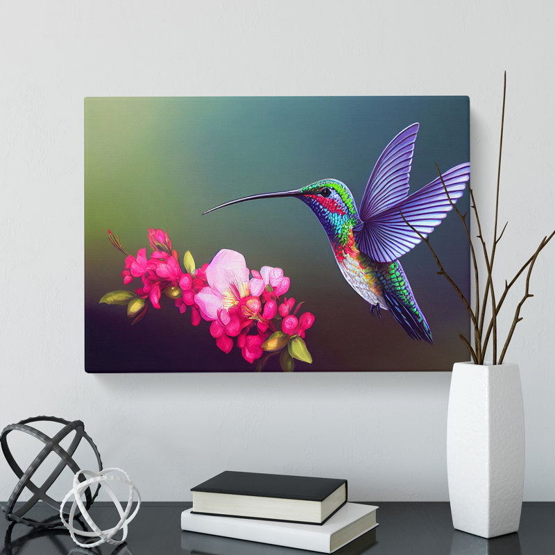Unreal Floral Hummingbird - Wrapped Canvas Print, 40cm H x 60cm W x 3cm D