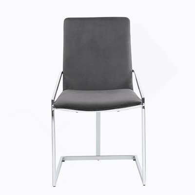 Gray Velvet & Chrome Finish Side Chair (Set Of 2)