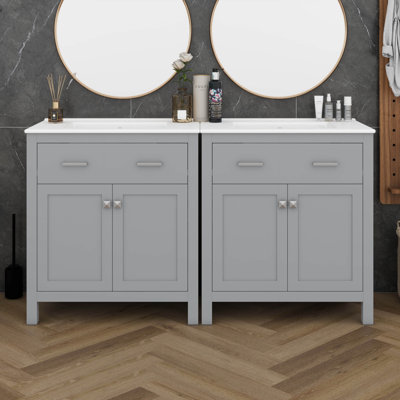 Ensemble de meuble-lavabo 60 po avec lavabo double, ensemble de meuble-lavabo double (séparé), tablette réglable, portes à fermeture en douceur et tiroir rabattable