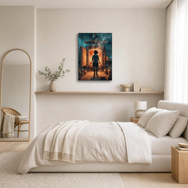 Art mural sur toile «personne faisant face à un four incandescent», H 18 po x l 12 po