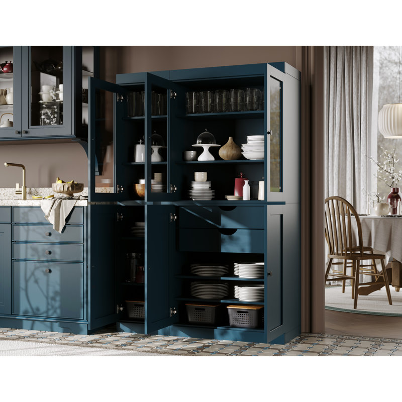 Garde-manger Palace 100% bois massif 48,5 po avec shaker, portes en verre transparent, 2 tiroirs et tablettes réglables Palace Imports