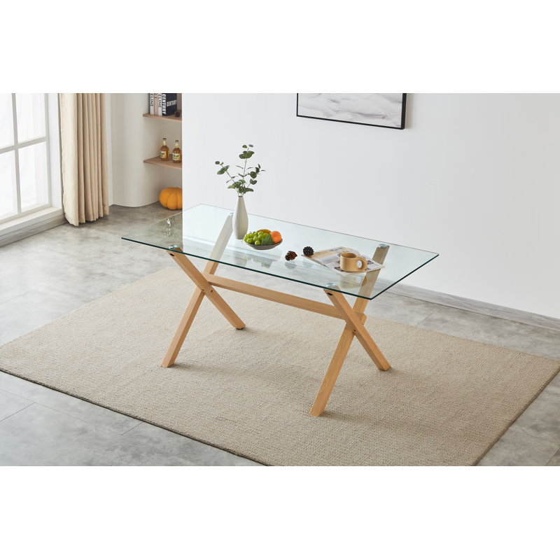 Mose Glass Top Metal Base Dining Table
