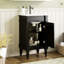 Meuble-lavabo de 18 po - Design rétro noir, construction, rangement organisé, lavabo en céramique avec trou de déversement, idéal pour les petites salles de bain-1780144310