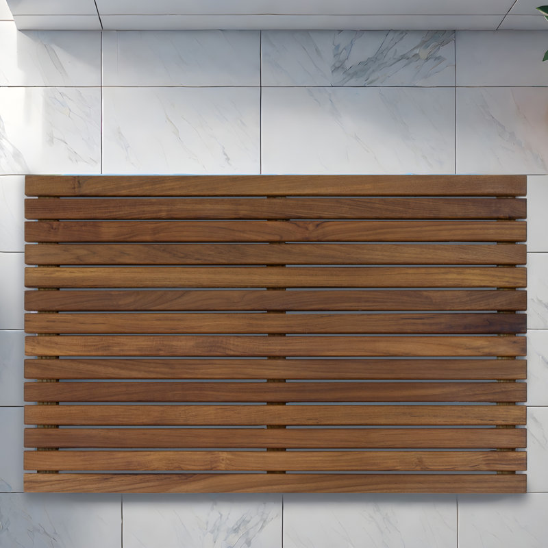 Tapis de douche en teck massif - Tapis de bain à lattes d'inspiration spa