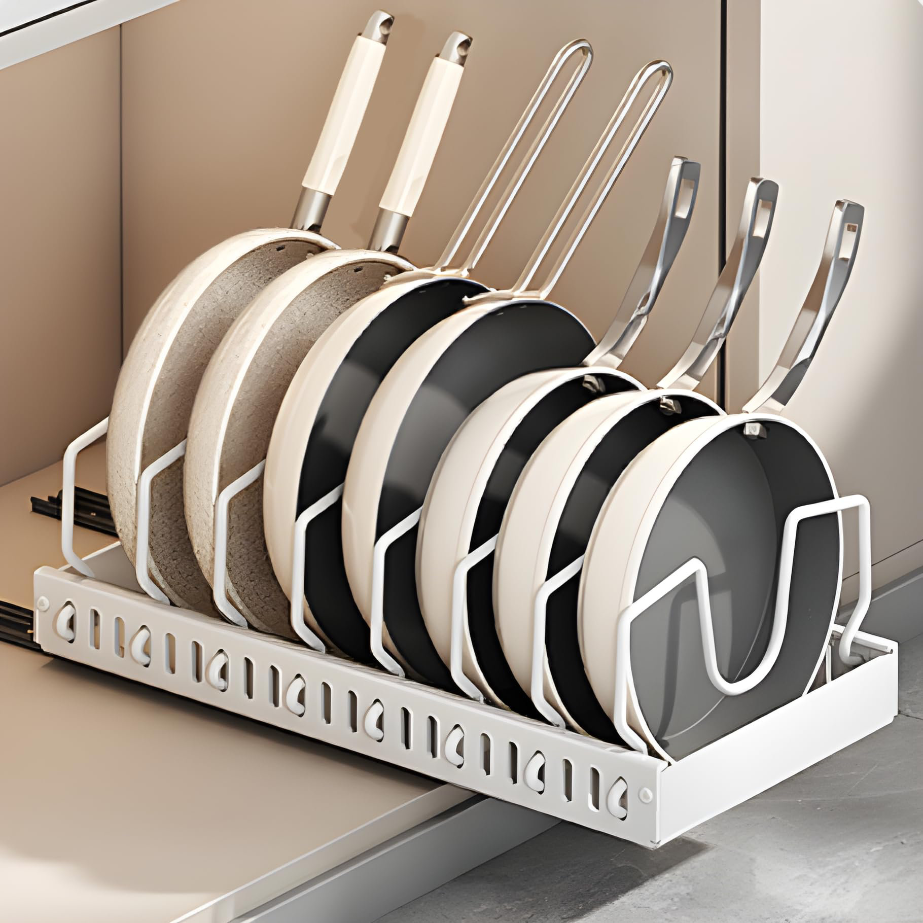 Prep & Savour Pots And Pans Organizer Under Cabinet,Sliding Pot Lid Organizer For Cabinet,Pull Out Cabinet Organizer With 8 Adjustable Dividers | Wayfair