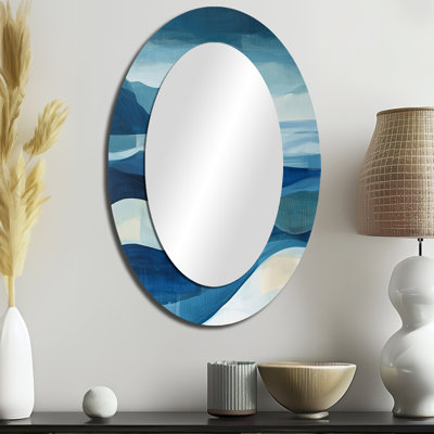 Blue Ethereal Coastal Horizon II - Modern Oval Wall Mirror