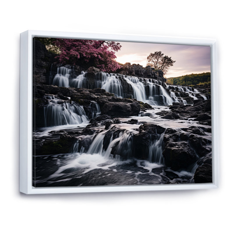 " Pink Grey Waterfall Timeless Flow ", Cadre flottant blanc, H 34 po x l 44 po x P 1,5 po