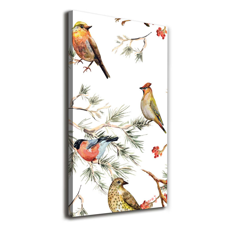 Birds And Conifers - Wrapped Canvas Print