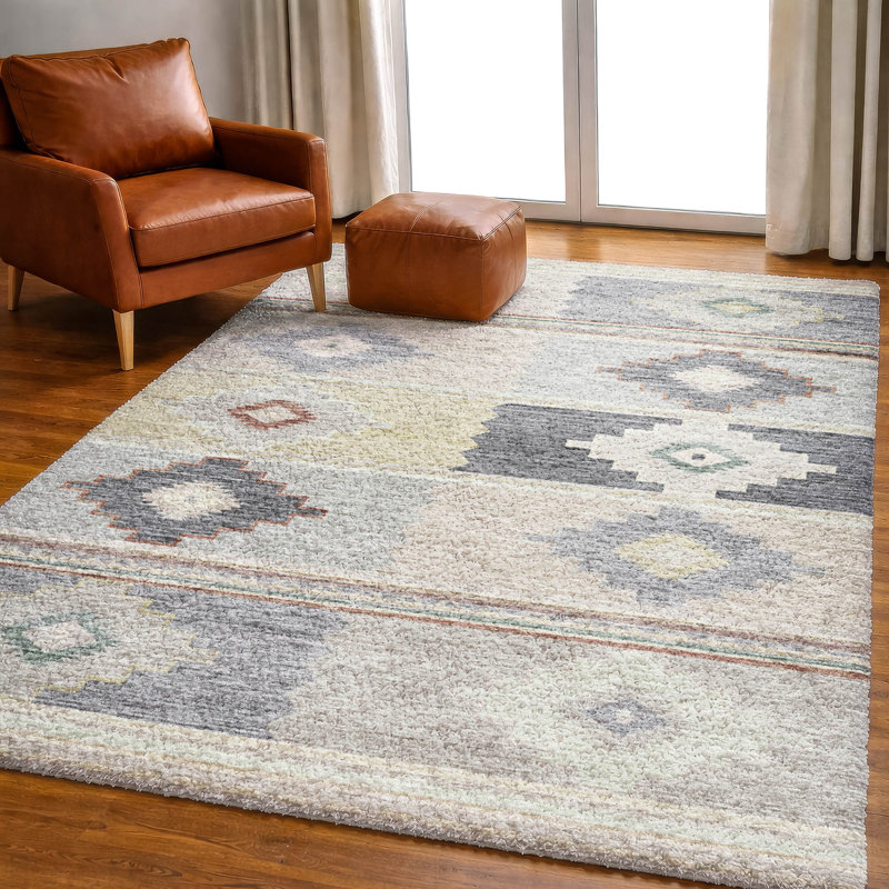 Premium Machine Washable Dream Shag ADS176 Aztec Rug, Gray, 5' x 7'6"