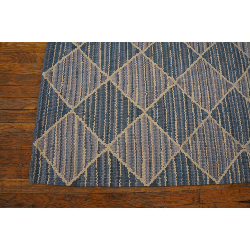 Tapis gris / bleu en laine noué à la main de conception unique 6 pi x 9 pi
