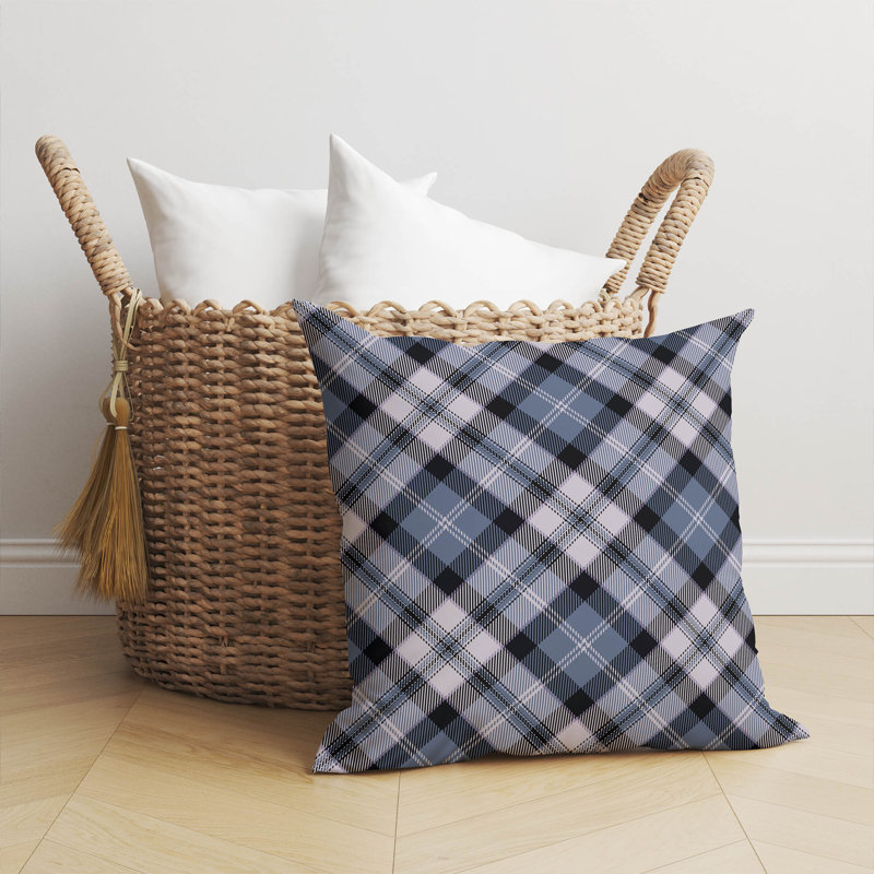 Coussin décoratif taupe Anthony Plaid, H 18 po x l 18 po, Bleu / anthracite