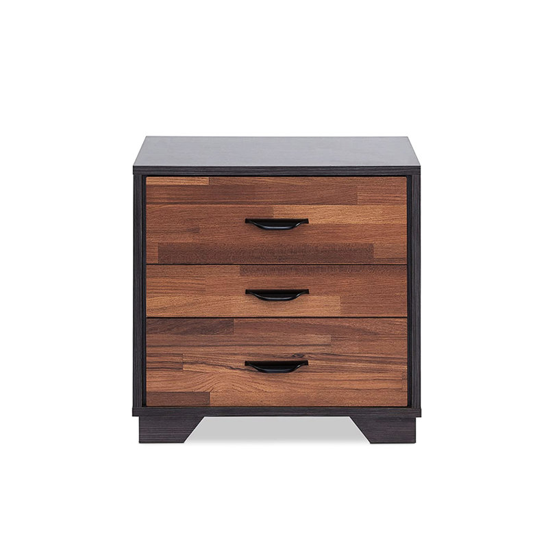 Table de chevet bicolore à 3 tiroirs en noyer