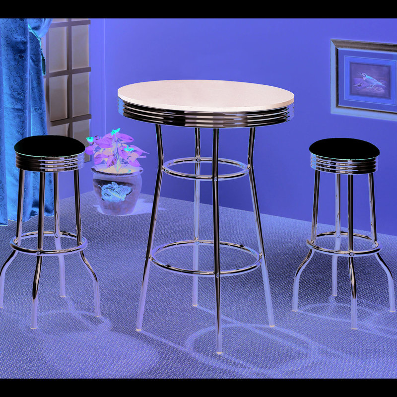 Table bistro noire avec 3 bistro, métal rétro et tabourets, design rétro dans la salle à manger, pour utilisation
