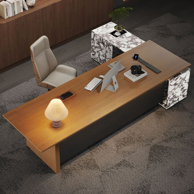 Bureau de direction en L en bois massif avec tiroirs Nut-Brown, Brun noyer, H 29,53 po x l 70,87 po x P 62,99 po