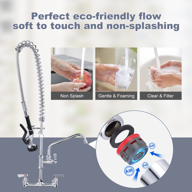 Chrome Brass 36-Inch Commercial Kitchen Faucet with Pre-Rinse Sprayer