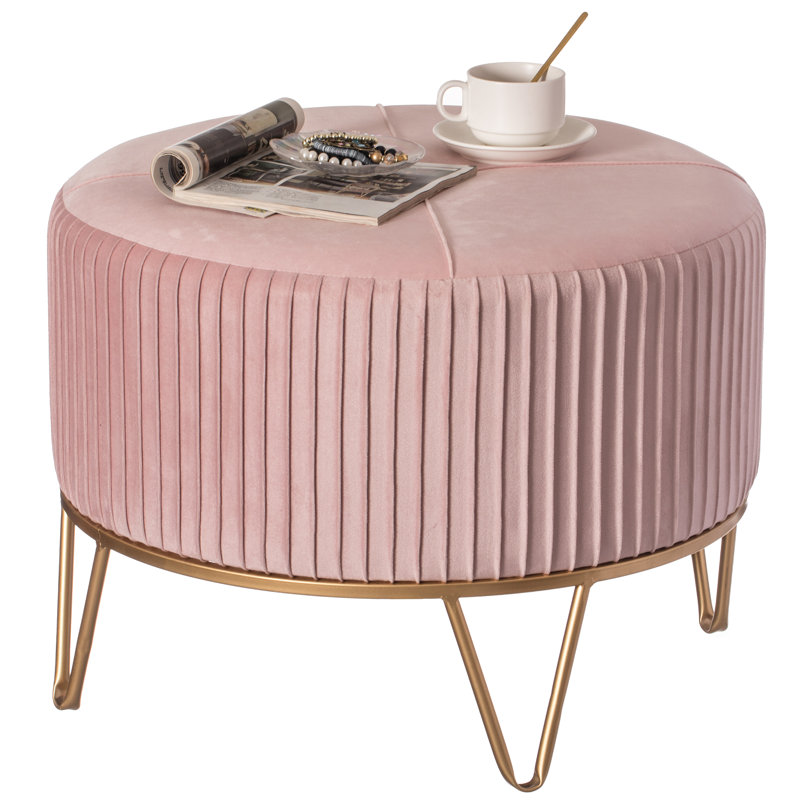 Raiin Upholstered Ottoman, Pink Revolution Performance Fabrics