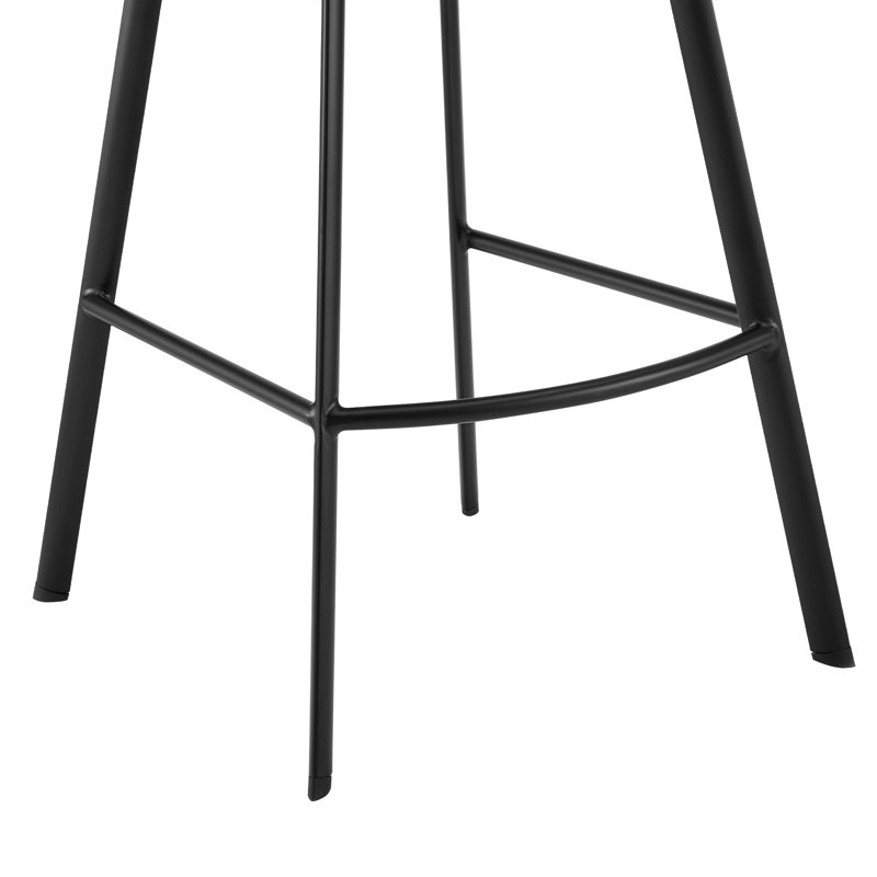 Asya Swivel Counter or Bar Height Armless Bar Stool with Footrest in Faux Leather and Metal, Black Faux Leather, Black Matte