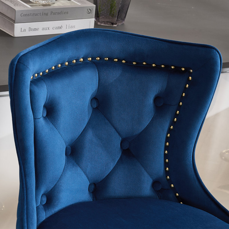 Swivel Upholstered Adjustable Counter Stool With Tufted Backs Set of 4, Gold, Blue