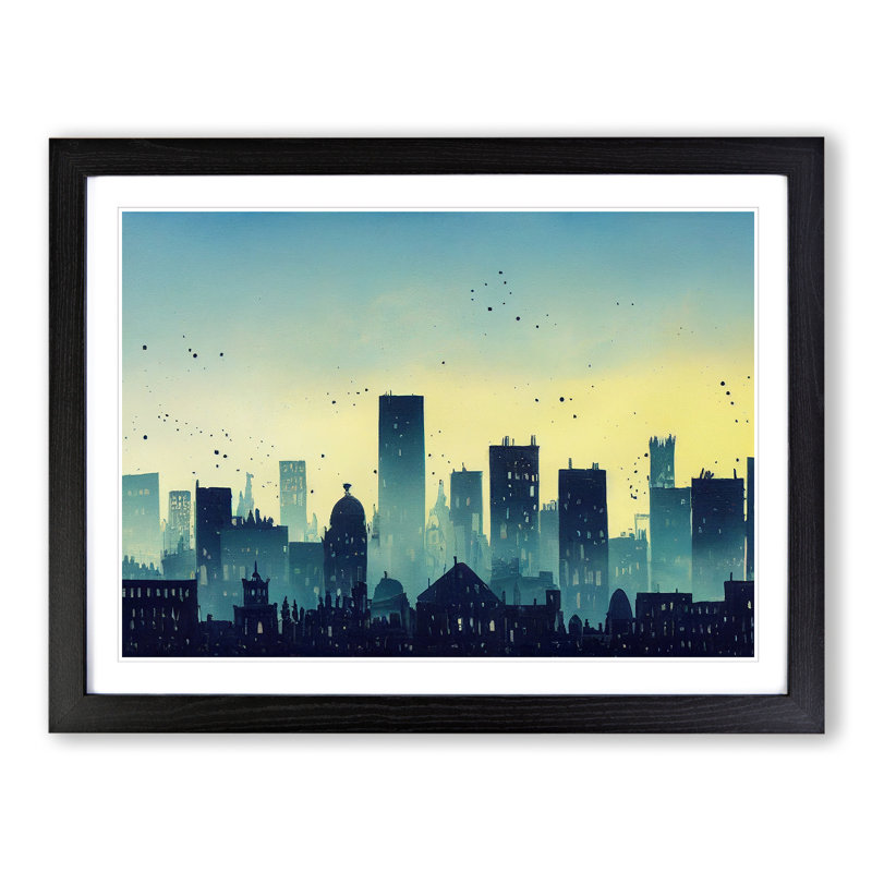 Hypnotic Skyscraper Skyline - Single Picture Frame Print, Black, 46cm H x 64cm W x 2cm D