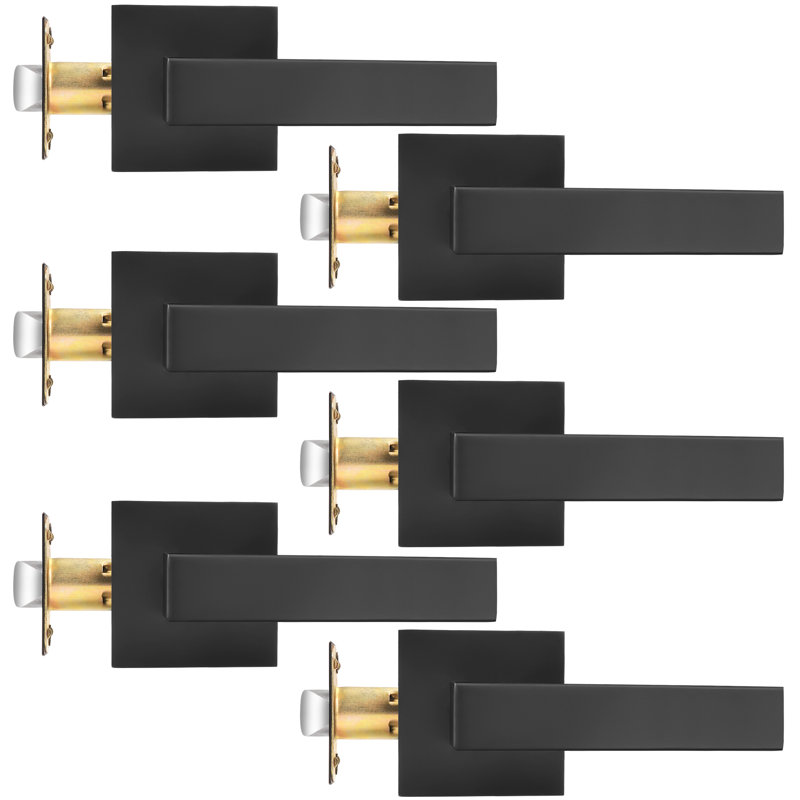 Door Lever with Square Rosette Heavy Duty Solid Levers, Black, Passage (Hall & Closet)