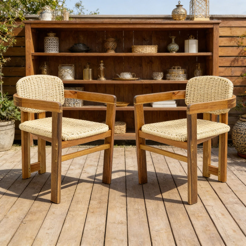 Ensemble de chaises d'extérieur en rotin tissé, Naturel - 1