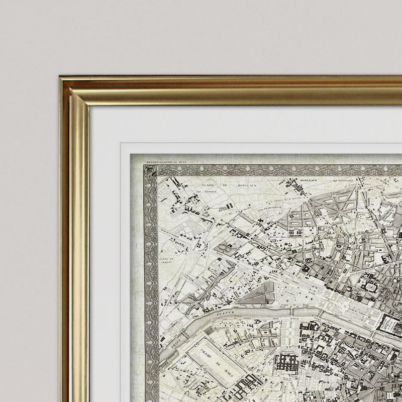 " Vintage Paris Map Outline ", Gold, 28" H x 38" W x 1.5" D