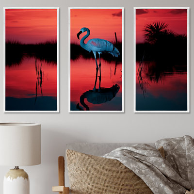 Flamant rose crépuscule I - ensemble d'art sur toile