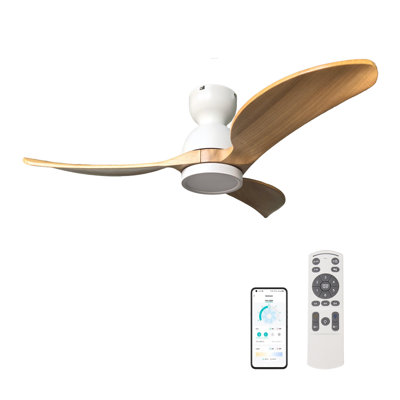 Ventilateur de plafond 42 po avec lumière, plafonnier encastré, 3 pales en bois massif, moteur CC réversible silencieux, application et télécommande, DEL à spectre complet à intensité variable, pour salon ou chambre à coucher de 15 x 15 pi, conception de plafond sans pente