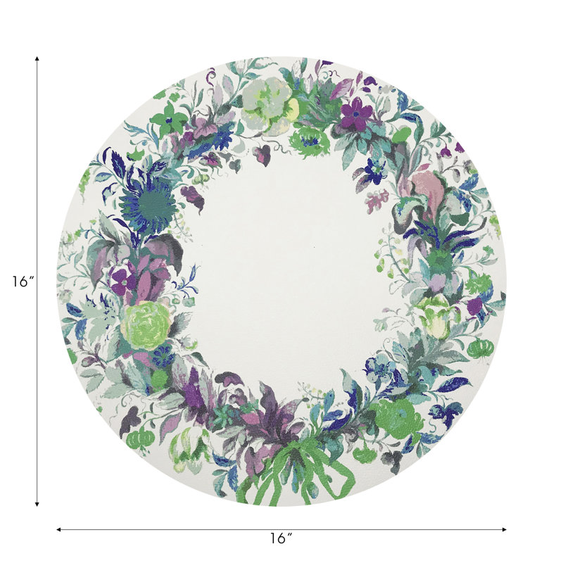 Wreath Flowers Pebble 16" Vinyl Placemat, Blue