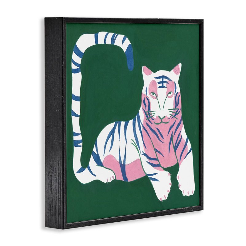 Tigre moderne avec giclée incurvée, design par Melissa Wang, Giclée encadrée noir minuit, H 24 po x l 24 po