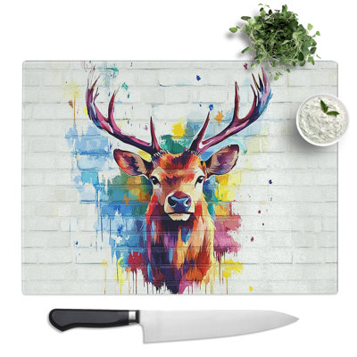 Stag Illustrated  Glass Chopping Board