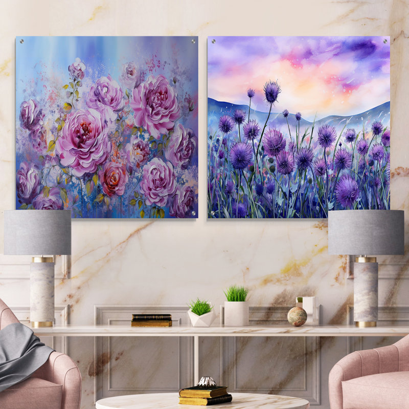 Florescence mauve mauve - ensemble de 2 verres sur pied en acrylique, H 16 po x l 33 po
