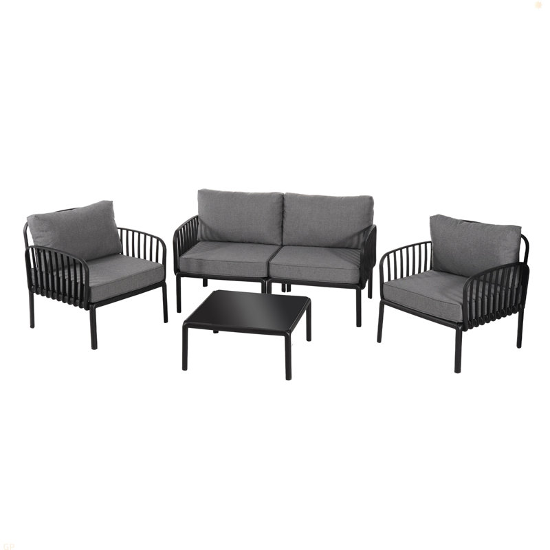 5 Piece Patio Conversation Sets, Modern Outdoor Patio Sectional Furniture Set With Square Coffee Table, Waterproof Thick Cushion Deep Seating For Porch, Balcony
