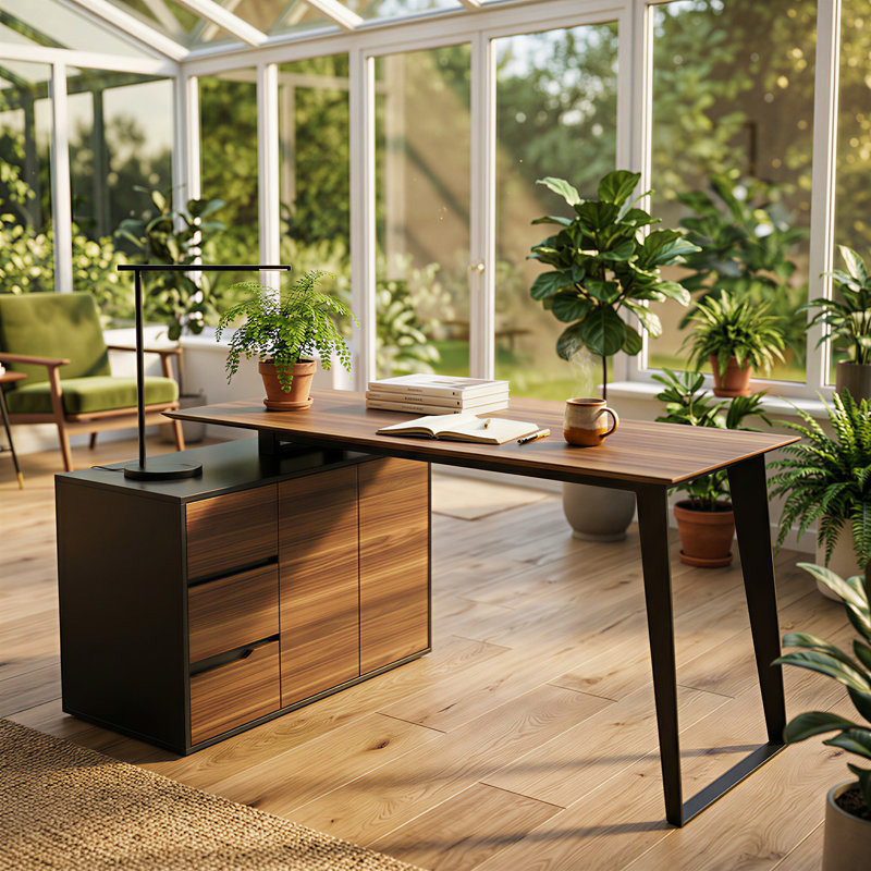 Cirena L-Shaped Computer Desk, Black/Brown