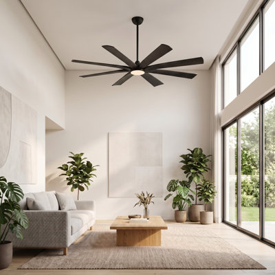 Ventilateur de plafond avec 8 pales, moteur à courant continu réversible, application intelligente et télécommande, ventilateur intérieur / extérieur silencieux avec 3 tiges descendantes